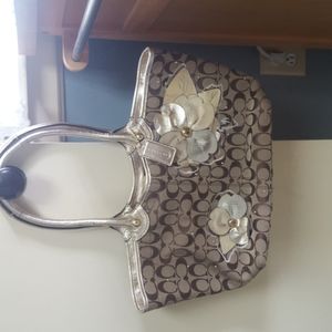 Authentic Coach Bag - gold lame with floral detail